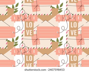 Love Paper letter seamless pattern. Mail Vector illustration for background, textile, fabric, scrapbooking, wrapping paper