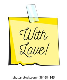 With love paper sticky note. Retro reminder sticker