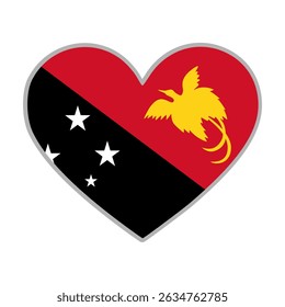 Love Papua New Guinea flag. Heart PNG icon. Vector illustration.

