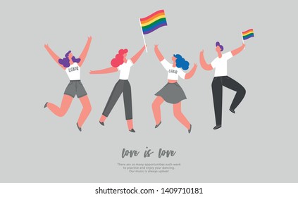 Love parade. A group of people with rainbow flags and symbols. LGBT. LGBTQ