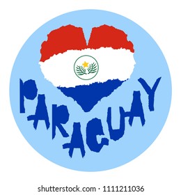 Love Paraguay, America. Vintage national flag in silhouette of heart Torn paper texture style Independence day background Good idea for retro badge banner, T-shirt graphic design Vector illustration