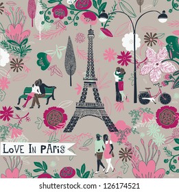 Love in Paris Colorful illustration