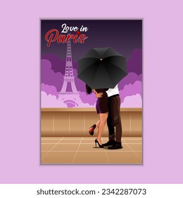 Love in Paris couple vector drawing 