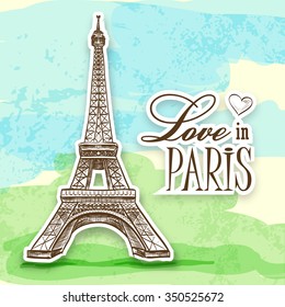 Love in Paris Efel. Eiffel tower is isolated on a colorful background