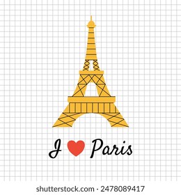 Me encanta París Torre Eiffel dibujado a mano Ilustración vectorial de fondo. Ilustración vectorial del Día de la Bastilla.