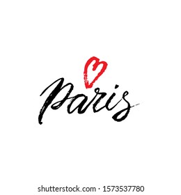 love paris phrase. Trendy lettering font design. Handwritten text style. Travel postcard, t-shirt, souvenir design. Vector eps 10. 