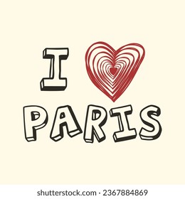 I love Paris red heart, Graphic design print t-shirts fashion, illustration, vector, posters, cards, stickers, mug