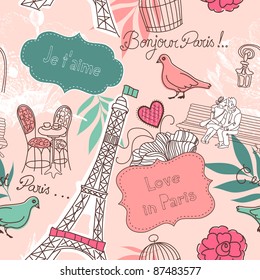 Love in Paris. Seamless pattern