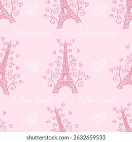I love Paris seamless pattern with eiffel tower and hearts