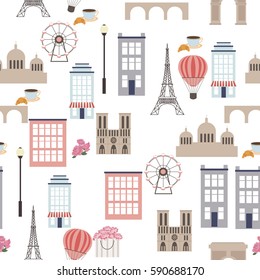 Amor a París sin patrón con Lugares famosos. Ilustración vectorial