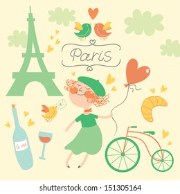 In love with Paris vector set in green