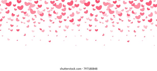 Love party decoration elements, falling red hearts. Wedding invitation, flyer, card border. Happy Valentines Day vector illustration on white background.