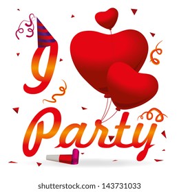 i love party over white background vector illustration