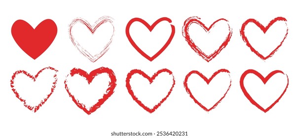 Love passion concept. Valentine's Day concept. Set of heart shape vector illustration. Romantic design. Red hearts in the white background.