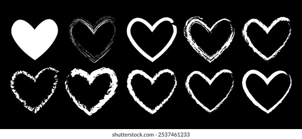 Love passion concept. Valentine's Day concept. Set of heart shape vector illustration. Romantic design.White hearts isolated on the black background.