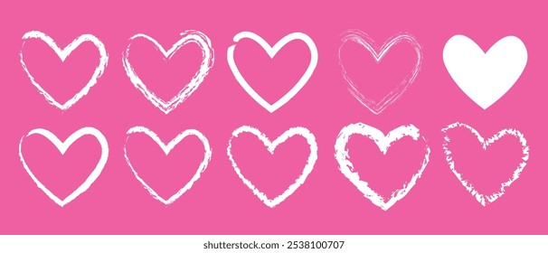 Love passion concept. Valentine's Day concept. Set of heart shape vector illustration. Romantic design.White hearts isolated on the pink background.