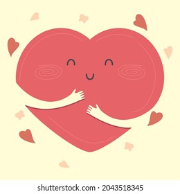 love and passion huggin heart cartoon