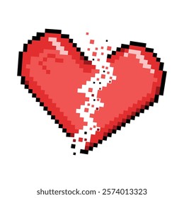 Love, Passion, and trust symbol, Broken Pixel Heart in 8-bit game style vector illustration. Design Element for Valentine s day, isolated on white background.