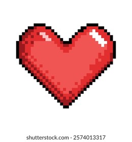 Love, Passion, and trust symbol, Pixel Heart in 8-bit game style vector illustration. Design Element for Valentine s day, isolated on white background.