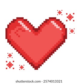 Love, Passion, and trust symbol, Pixel Heart in 8-bit game style vector illustration. Design Element for Valentine s day, isolated on white background.