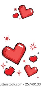 Love, Passion, and trust symbol, Pixel Heart in 8-bit game style vector illustration. Design Element for Valentine s day, on a Vertical banner template.