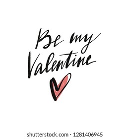 Love pastel postcard, lettering text with heart background. Be my Valentine. Handdrawn clipart EPS