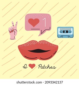 love patches and lettering icons