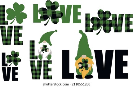 love for Patrick day with gnomes svg vector Illustration isolated on white background. 13th of March, celebrate of irish,banner and gift design,Irish calligraphy, holiday irish svg lucky