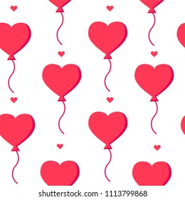 Love pattern with balloons and hearts on white background. Flat design. Vector banner.