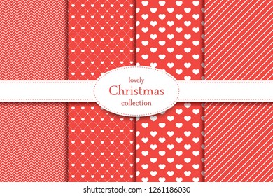 Love pattern. Collection of 4 elegant seamless patterns on the theme of romance and love. Valentine's day pattern with heart. Christmass love pattern