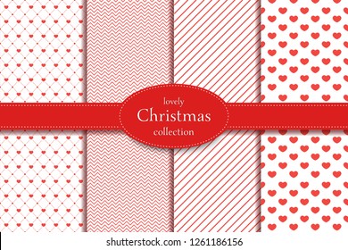 Love pattern. Collection of 4 elegant seamless patterns on the theme of romance and love. Valentine's day pattern with heart. Christmass love pattern
