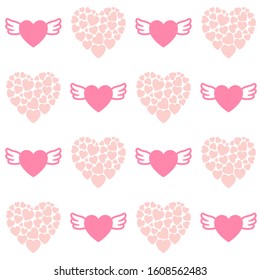 Love pattern with flying hearts, simple vector for your design