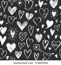 Love pattern with hand drawn doodle hearts. Valentines Day design.