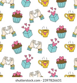 love pattern with hands and cupcakes. Vector illustration