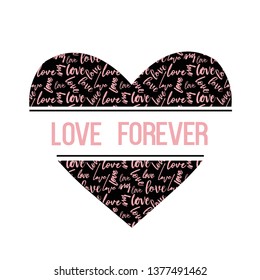 love pattern heart line text girl tee illustration art vector 