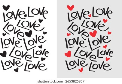 Love Pattern Heart Red White Black Vector illustration for Valentines day handwrite