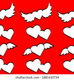 love pattern, hearts on a red background, white stickers about love.