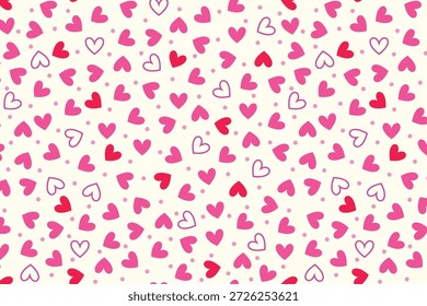 Padrão de Amor com Nubes e Polka Dots. Desenho de coração desenhado à mão. Feliz Dia dos Namorados fundo perfeito para convites, cartões, impressão, vestuário, cartaz, web, papel de embrulho. Ilustração de vetor