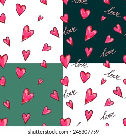 Love pattern set with handdrawn hearts