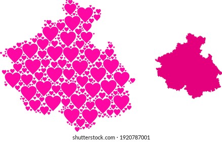 Love pattern and solid map of Altai Republic. Mosaic map of Altai Republic created with pink love hearts. Vector flat illustration for love conceptual illustrations.