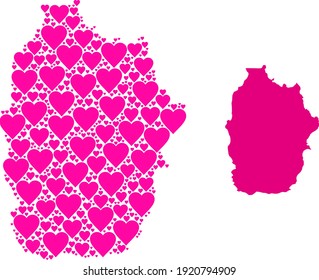 Love pattern and solid map of Azores - Flores Island. Mosaic map of Azores - Flores Island is composed with pink lovely hearts. Vector flat illustration for love concept illustrations.