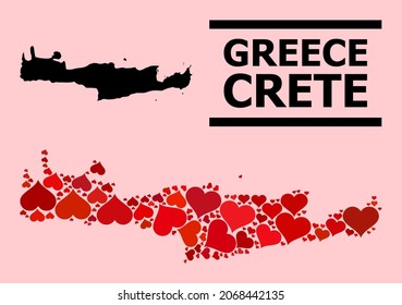 Love pattern and solid map of Crete Island on a pink background. Collage map of Crete Island designed with red love hearts. Vector flat illustration for love conceptual illustrations. svg