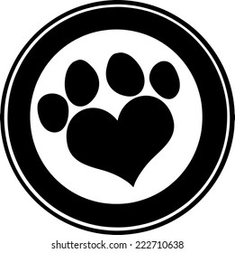 Love Paw Print Black Circle Banner Design. Vector Illustration Isolated on white
