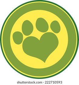 Love Paw Print Green Circle Banner. Vector Illustration Isolated on white