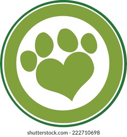 Love Paw Print Green Circle Banner Design. Vector Illustration Isolated on white