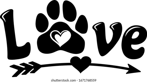 Love with paw print and heart inside. Design for pet lovers.