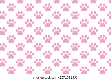 Love paw print pattern . Pattern with pink paws footprints . Animal footprints background . Vector illustration