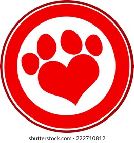 Love Paw Print Red Circle Banner Design. Vector Illustration Isolated on white