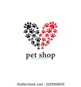 love paw print vector logo illustration. paw print with a heart symbol. cat or dog paw print. veterinary clinic logo. animal care sign.