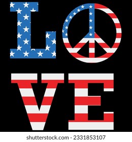 Love peace american flag 4th of july t-shirt design